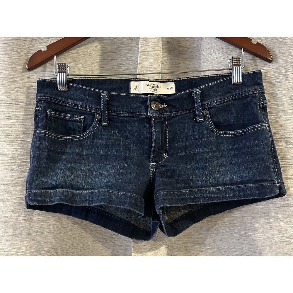 Abercrombie & Fitch Micro Mini Dark Blue Jean Denim Shorts‎ Low Rise Size 8 w29